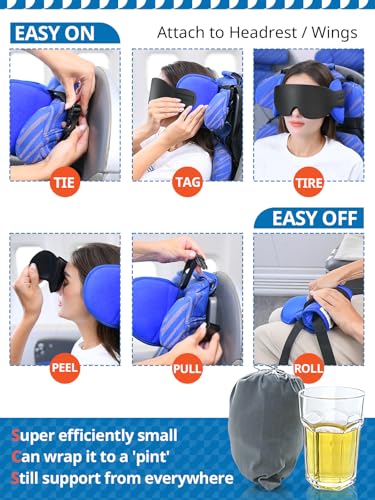 SARISUN Travel Pillows for Airplanes, Airplane Pillow for Long Flight Car Road Trip, Airplane Head Strap with Sleep Eye Mask, 360° Support Headrest, Stop Bobblehead Travel Neck Pillow, Stripe Black - color: Stripe Black
