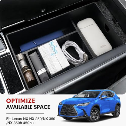 Autorder Center Console Organizer for 2022 2023 2024 2025 Lexus NX NX 250/NX 350/NX 350h 450h+ Accessories Armrest Storage Box Secondary Insert Tray with Anti-Slip Mat - size: 2022-2026 Lexus NX 250/350/350h/450h+