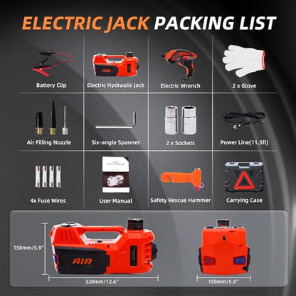 STANDTALL Electric Car Jack Kit 5 Ton 12V Electric Jack for Car with Impact Wrench and Tire Inflator Pump for SUV Sedan Truck Change Tires Garage Repair - color: Red Jack+Impact Wrench