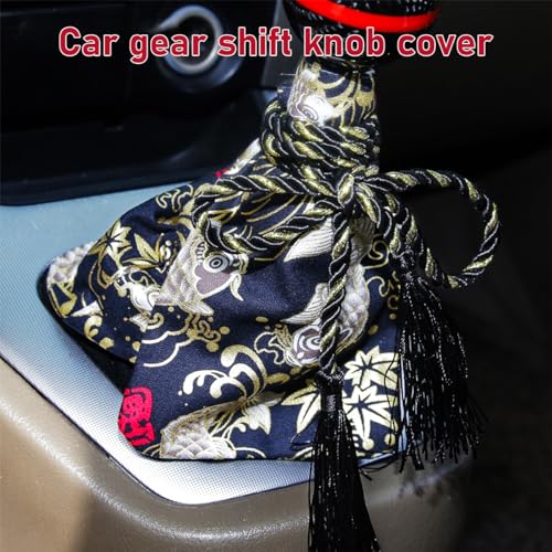 Car Shift Boot Cover, Stitch Ancient Japanese Antiquity Element Shift Knob Boot, Japanese Style Shifter Shift Knob Dust Cover, Universal Car Accessories (Wave Black) - color: Wave Black