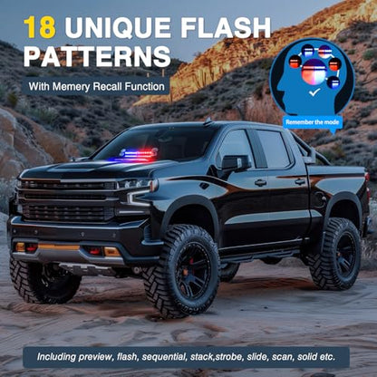 Nilight 12LED Traffic Advisor Strobe Light Bar Red Blue Emergency Warning Hazard Safety Dash Front/Rear Windshield Flashing Lights for Cars Trucks Police Firefighter Plow Construction Vehicles - color: Red Blue