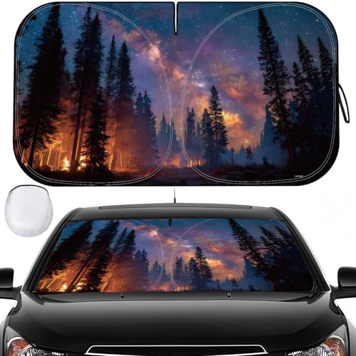 Car Windshield Sun Shade - Reflector Sunshade Offers Ultimate Protection for Car Interior, Cool Reflective Sun Blocker Fits Small Sedans, Mini SUVs - color: Starry Purple Sky