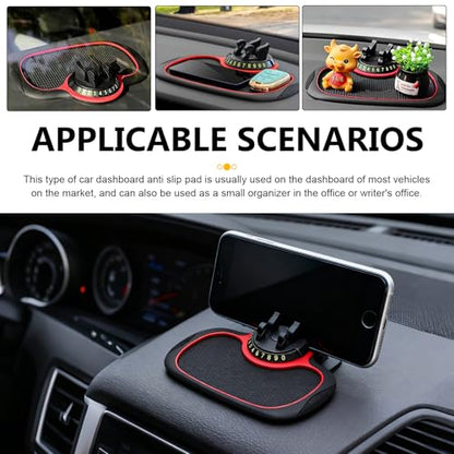 1 PC Multifunctional Car Anti-Slip Mat, PVC Extra Large Pad with Phone Holder, Dashboard Organizer with Temporary Number, Universal for Phones, Keys, Coins, Sunglasses (Black & Red)