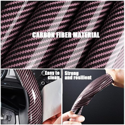 Carbon Fiber Steering Wheel Covers 3 Piece Clip on Steering Wheel Cover (Pink) - color: Pink