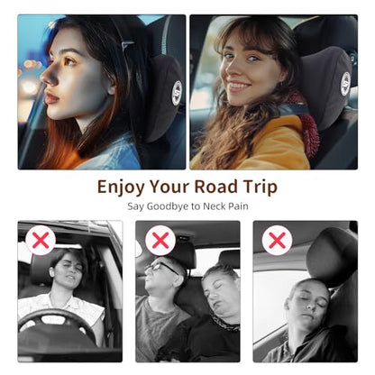 2 Pack Car Headrest Pillow, Extra Soft Car Pillow, 100% Memory Foam Car Neck Pillow for Driving - Universal Fit Travel Car Rest Pillow for Pain Relief While Driving(Comes with 2 Eye Masks) - color: Pack of 2/Black/Extra Soft
