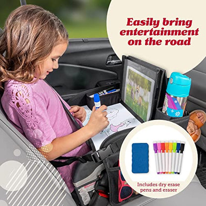 Lusso Gear Car Seat Activity Tray - Dry-Erase Top & Toddler Travel Essential - Mesh Pockets & Car Back Seat Organizer - Cup Holder & Road Trip Essentials for Kids - 600D Oxford Material - color: - Planets