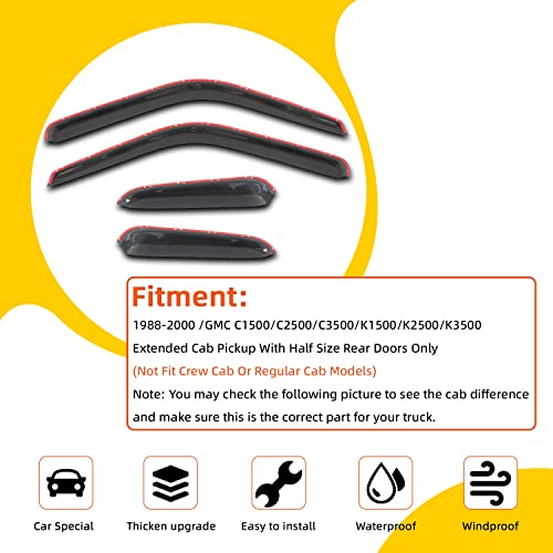Window Visor Rain Guards Compatible with 1988-2000 Chevy GMC C10 C1500 C2500 C3500 K1500 K2500 K3500 Pickup Extended Cab Wind Deflector Vent Visors for Trucks Accessories Tape-On 4 Pieces - size: for 1988-2000 Chevy/GMC Extended Cab