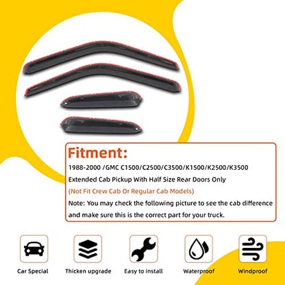 Window Visor Rain Guards Compatible with 1988-2000 Chevy GMC C10 C1500 C2500 C3500 K1500 K2500 K3500 Pickup Extended Cab Wind Deflector Vent Visors for Trucks Accessories Tape-On 4 Pieces - size: for 1988-2000 Chevy/GMC Extended Cab