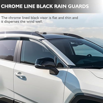 Side Window Visor 6 Piece Set for Toyota Highlander 2014 2015 2016 2017 2018 2019 Safe RAIN Out-Channel Guard Deflector Window Deflectors Vent (for Highlander 14-19 6-Piece Set Chrome)
