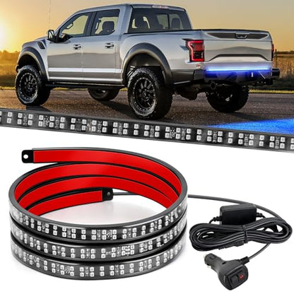 Nilight 60 Inch Truck Tailgate Strobe Light Strip Tail Emergency Bar Rear Window Warning Lamp Ultra-Bright Double Row 360 LED for Pickup Trailers Construction Vehicles Car SUV, Blue - color: 60" Tailgte Strobe Blue