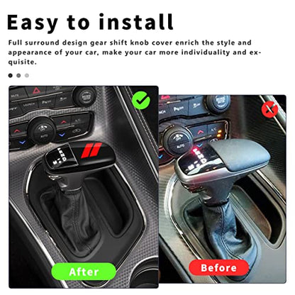 auovo Gear Shift Knob Cover Trim for Dodge Charger Accessories 2015-2023 Challenger 2015-2024 / Durango 2016-2026 (Black-Red) - color: Black-Red