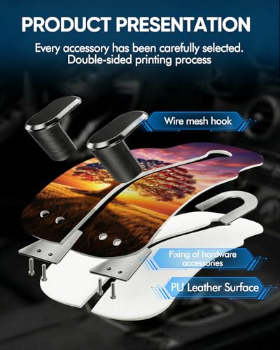 WOCOCN 2 Pack Car Purse Hook for Car Seat Headrest, Double-Sided PrintingPU Leather Purse Holder with Metal Hook, Cute Car Accessories for Women, Men (Car hook - American Flag Tree A) - color: Car hook - American Flag Tree A