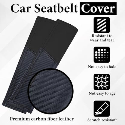 ecocstm 2 PCS Car Seat Belt Cover Pad, Carbon Fiber Safety Seatbelt Shoulder Strap Covers, Breathable Leather Soft Harness Pad, Interior Car Accessories, Universal for SUV, Truck, RV (Black - color: Black