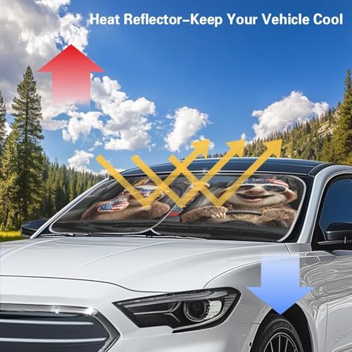 AFPANQZ America Flag Sloth Car Windshield Sun Shades Visor Car Front Window Sunshade Sun Protection UV Heat Reflector Women Men Vans Sun Visor SUV Truck 28.5"x25.5" - color: America Flag Sloth