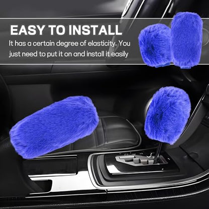 Hovom 2PCS Fluffy Car Gear Shift Knob Cover & Handbrake Cover, Soft Plush Hand Brake Handle & Gear Shift Cover for Women Girls, Universal Comfortable Warm Furry Car Accessories (Royal Blue) - color: Royal Blue