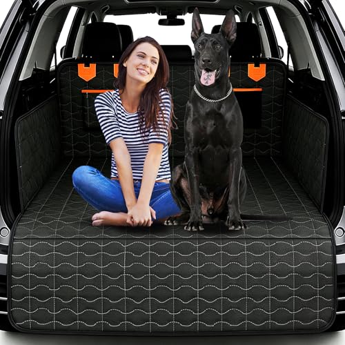 SUV Liner for Dogs, Waterproof Dog Trunk Cover with Bumper Flap Protector, PU Large Size Universal Fit, Black - size: PU Leather