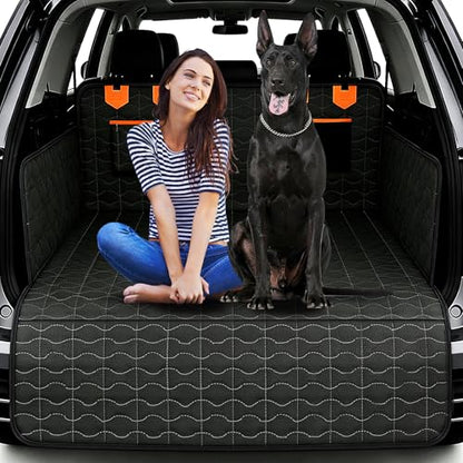 SUV Liner for Dogs, Waterproof Dog Trunk Cover with Bumper Flap Protector, PU Large Size Universal Fit, Black - size: PU Leather