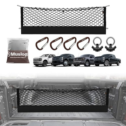 Muslogy Truck Bed Cargo Net Trunk Netting Compatible with 2015+ Ford F150 & 2017+ F250/F350/F450 (Snap-in Tie Down) Accessories, Pickup Cargo Organizer SUV Sedan Storage Net w/Heavy Duty Carabiners - style: 2015+ F150 & 2017+ F2/3/450(Snap-In Tie Down)