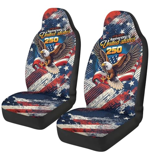250th Anniversary of United States Car Front Seat Covers Patriotic Car Seat Cover Protector Front Seats Removable Automotive Accessories Suitable for Cars,SUV,Sedan - color: 250th Anniversary of United States