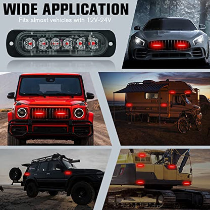 DIBMS LED Emergency Strobe Lights Bar 8x Red 6 LED Strobe Warning Emergency Flashing Light Caution Construction Hazard Light Bar For Car Truck Van Off Road Vehicle ATV SUV Surface Mount - color: Red