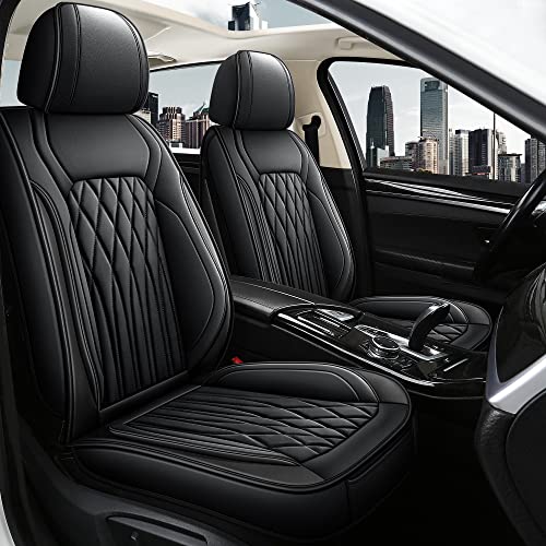 Pariitadin Leather Car Seat Covers Front Pair, Waterproof Faux Leather Seat Covers for Cars, Non-Slip Car Interior Covers Universal Fit for Most Cars Sedans Trucks SUVs, Black Line - color: BLACK LINE, size: FRONT SET