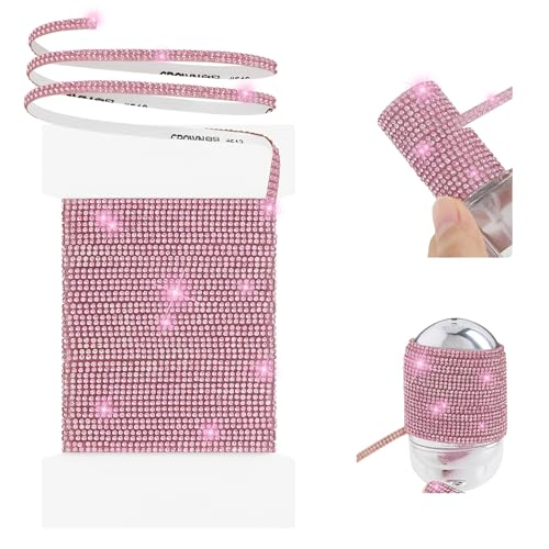 10-Yard Rhinestone Ribbon Self Adhesive Crystal Rhinestones, 2-Rows Bedazzling Strips, 10-Yard Rhinestone Strips for DIY Craft, Rhinestones for Crafting, Home Decor, Light Pink02 - color: Light Pink (02) - 10-Yard - 2-Rows
