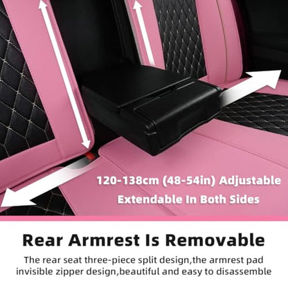 SanQing Car Seat Covers Full Set, Super Luxurious Heavy Universal Duty Waterproof Leather Automotive Vehicle Cover for Cars SUV Pick-up Truck, Non-Slip Seat Pink Car Accessories(Pink Black - color: Full Set/Black pink
