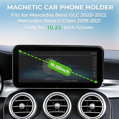 Car Phone Holder for Mercedes Benz GLC 2020-2022 & C-Class 2019-2021 (Only for 10.25-Inch Screen) 360° Rotation Magnetic Cell Phone Mount, Compatible with Magsafe, Does Not Affect Air Vent - style: Fit for 20-22 GLC & 19-21 C-Class, 10.25-Inch