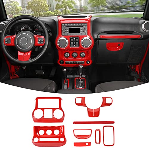 RT-TCZ for Jeep JK Interior Trim Kit Red, JKU Center Console Dashboard Panel Trim Cover for Jeep Wrangler JK JKU 2011-2017 Red Interior Accessories 10pcs - color: red