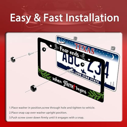 Personalized License Plate Frame Fear Ends When Faith Begins License Plate Frames Christian Auto Accessory Bracket Stainless Steel Funny License Plate 6.3 x12.3 Inch - color: Fear Ends When Faith Begin