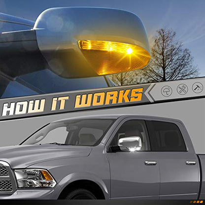 HERCOO LED Side Mirror Turn Signal Puddle Light Lamp Housing Cover Compatible with Dodge Ram 1500 2009-2018, Dodge Ram 2500 2010-2018, Ram 1500 Classic 2019-2022, Replacement for 68064949AA - size: Left-Clear