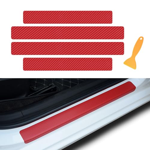 4PCS Car Door Sill Protector, Car Door Edge Guards, Carbon Fiber Leather Front/Rear Door Sill Sticker, Universal Car Exterior Accessories Anti-Scratch Threshold Cover Strips for Most Vehicles - color: Red