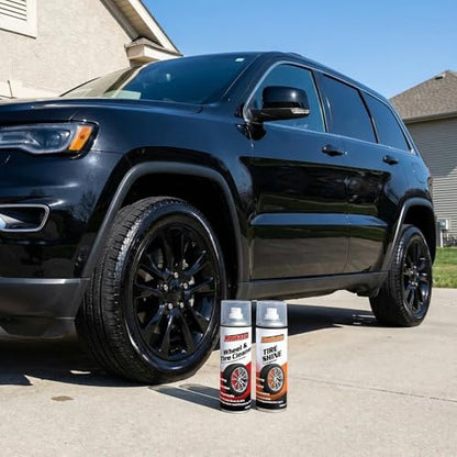 Wheel & Tire Cleaning Kit - 2 Pack (14 oz Bottles) | All-in-One Cleaner for Brake Dust & Grime | Restores Tire Shine | Includes Wheel Cleaner, Tire Shine, Brush & Towel