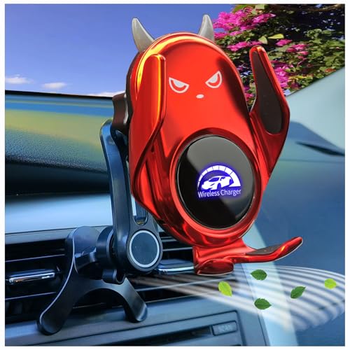 Car Phone Holder Mount Wireless Charging Auto Clamping Rotatable Vent Clip Cute Red Demon for iPhone Samsung Galaxy Andriod Phone - style: Red demond