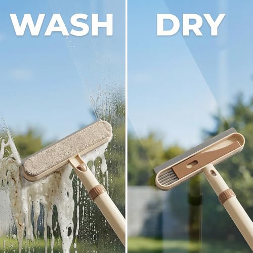 Window Screen Cleaning Brush, 2 in 1 Window Screen Cleaner Tool with Squeegee, Multi-Use Car Windshield Cleaning Tool, Window Washing Kit (White) - color: White