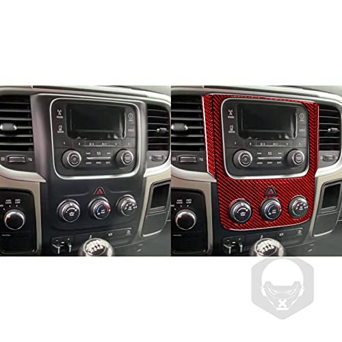 Compatible with Dodge Ram 1500/2500/3500 2013 2014 2015 2016 2017 2018 Red Real Carbon Fiber Central Display Screen Frame Climate Control Cover Car Interior Trim Accessories - color: Red 19