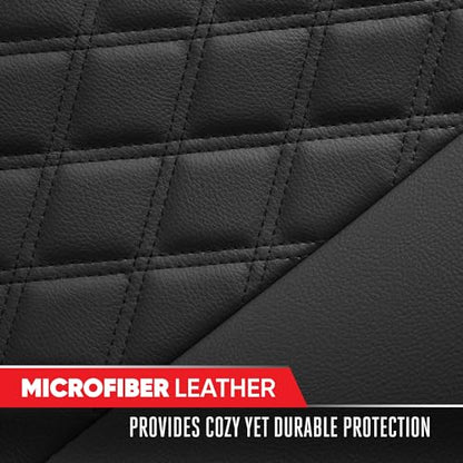 Motor Trend Rear Seat Cushion - Black Diamond Stitched Faux Leather Rear Seat Cover for Cars, Trucks, SUVs - Padded, Waterproof, Non-Slip Back Seat Cover with Storage Pockets - color: Black