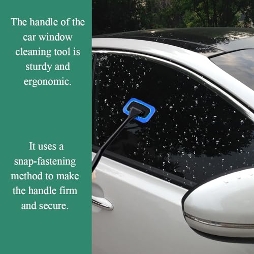 Windshield Cleaning Tool, Extendable Handle Car Window Cleaner with 4 Reusable Microfiber Pads, Auto Inside Glass Wiper for Car Windscreen Cleaning - color: Dark blue