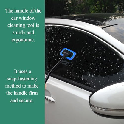 Windshield Cleaning Tool, Extendable Handle Car Window Cleaner with 4 Reusable Microfiber Pads, Auto Inside Glass Wiper for Car Windscreen Cleaning - color: Dark blue