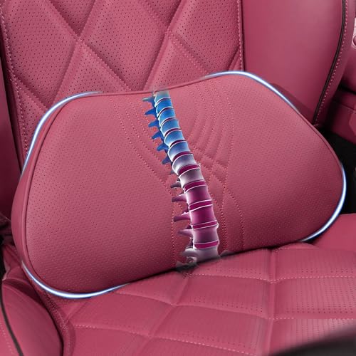 Lumbar Support Pillow for Car Seat, Office Chair Leather Memory Foam Lower Back Cushion for Back Pain Relief Improve Posture, Ergonomic Back Rest for Gaming Chair, Red, 1PC - color: Tacora Red, size: B