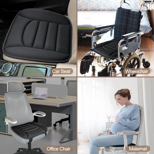 BOPUOVRE Memory Foam Car Seat Cushion with Breathable Fabric & Non-Slip Gel, Universal Fit for Car Truck Office Home 19.6x18x1.2 Black with Backrest - size: Base + Backrest