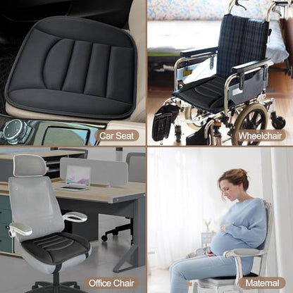 BOPUOVRE Memory Foam Car Seat Cushion with Breathable Fabric & Non-Slip Gel, Universal Fit for Car Truck Office Home 19.6x18x1.2 Black with Backrest - size: Base + Backrest