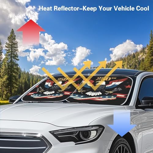 AFPANQZ 250th Eagle Print Car Visor Sun Protection Foldable Windshield Front Window Cover, Sun Shades Universal Fit for Car Auto Sedan Truck SUVs Travel Outdoor - color: 250th Eagle Print