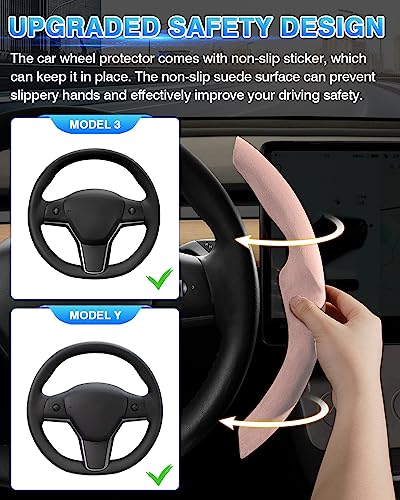 Shademax Custom-Fit for Tesla Steering Wheel Cover, Tesla Model Y / 3 2017-2025 2026 (Fit Model Y Juniper 2026/ Model 3 Highland) Suede Steering Wheel Cover for Tesla Model Y / 3 Accessories (Pink) - color: Pink
