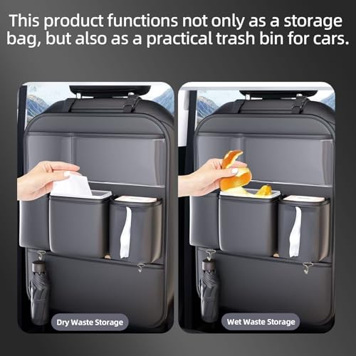 2 Pack PU Leather Premium Car SeatBack Organizer Travel Accessories Kick mats Back seat Protector and Cup Holder Holder Universal Use Seat Covers