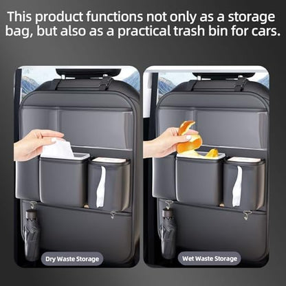 2 Pack PU Leather Premium Car SeatBack Organizer Travel Accessories Kick mats Back seat Protector and Cup Holder Holder Universal Use Seat Covers