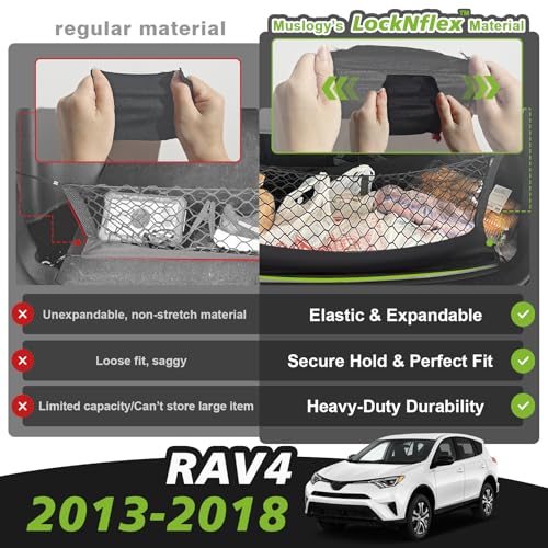 Muslogy Trunk Cargo Net Compatible with Toyota RAV4 2013-2018 Accessories, SUV Sedan Cargo Organizer Storage Net with Heavy Duty Carabiners - style: 2013-2018 Rav4