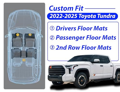 Carbon Fiber Floor Mats for Toyota Tundra 2022-2024 2025 CrewMax Cab Accessories,TPE All Weather Protection Floor Mats,Custom Fit 1st&2nd Row Car Floor Liners Set,Heavy Duty Accessories - size: Toyota Tundra 2022-2025