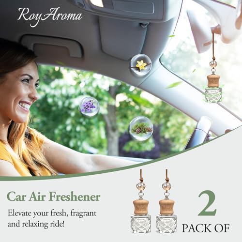 RoyAroma Hanging Car Air Freshener, 2 Pack Long Lasting Car Fresheners, Natural Fragrance Cars Essential Oil Diffuser for Home Office - Warm & Soft Mahogany