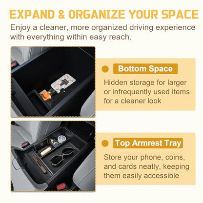 Center Console Organizer Compatible with 2025 2026 Nissan Murano SV/SL/Platinum Accessories, Custom-fit Armrest Storage Box Double-Layer Insert Tray Secondary Compartment Coin Holder ABS